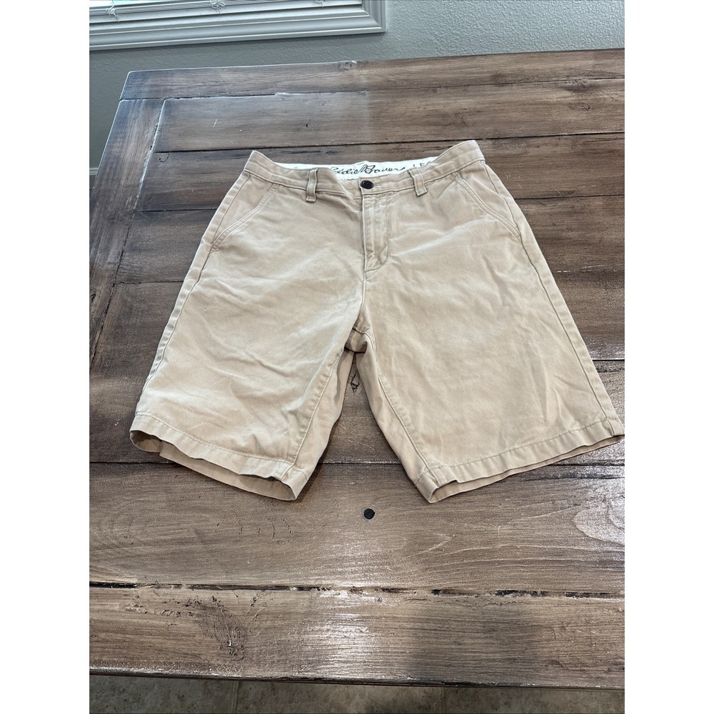 MEN'S SIZE 31 EDDIE BAUER" BEIGE CASUAL FLAT FRONT KHAKI SHORTS 10" INSEAM‎
